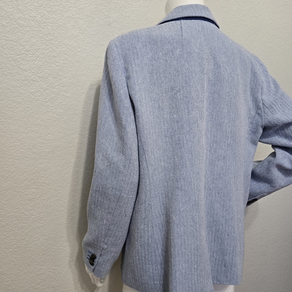 J. Crew Factory Blue Herringbone One Button Linen Blazer Size 16 - Picture 7 of 13